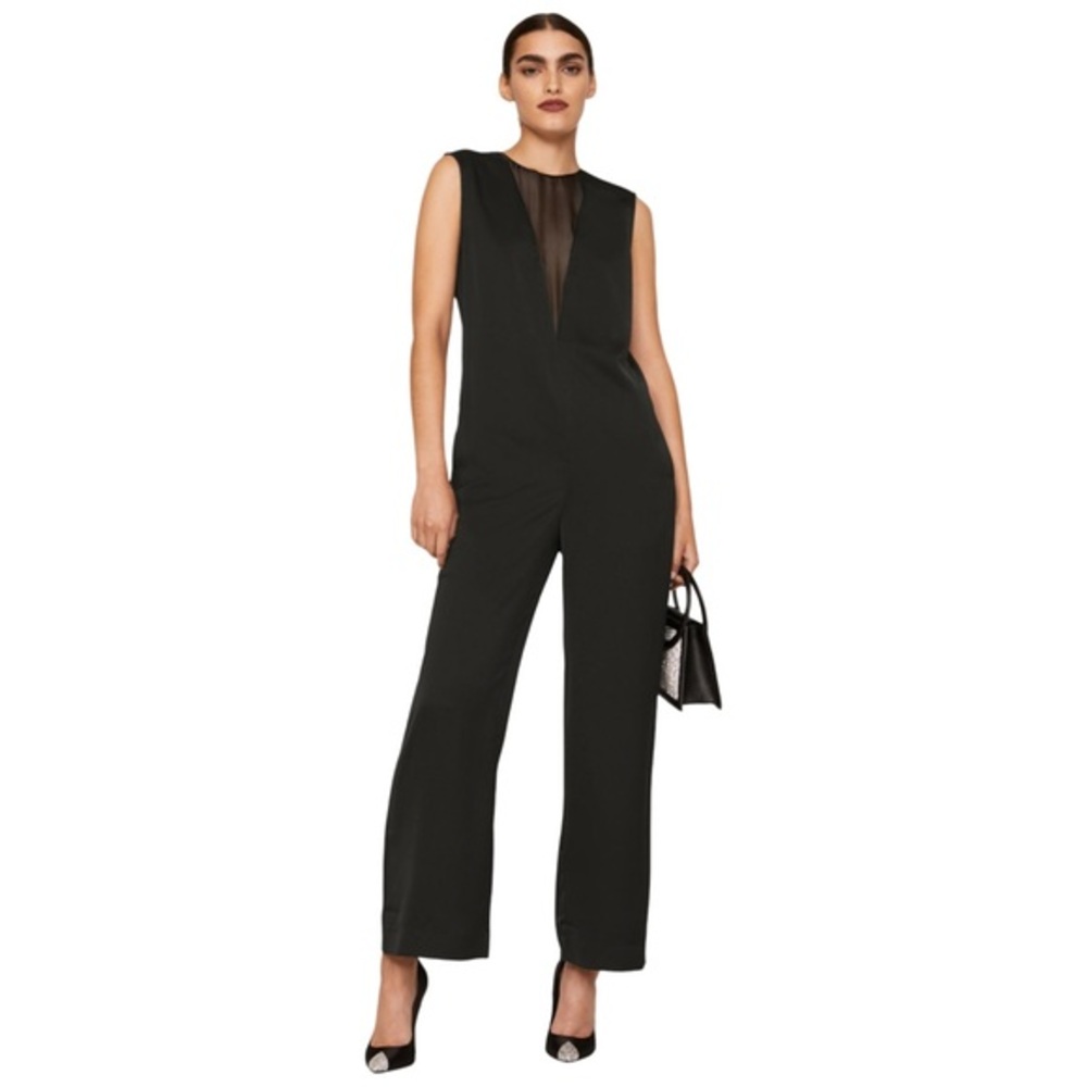 Marina Moscone Black Sheer Panel Jumpsuit NWOT As seen on Rent The Runway